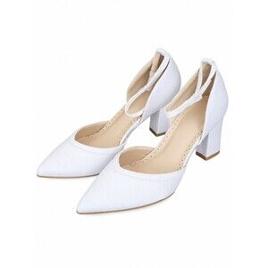 Women's Pointed Block Heel Ankle-Strap Pumps in White
